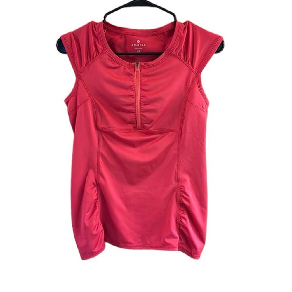 Athleta Pink Cycle Jersey Top with Zip Front, and Zip Pocket in Back.